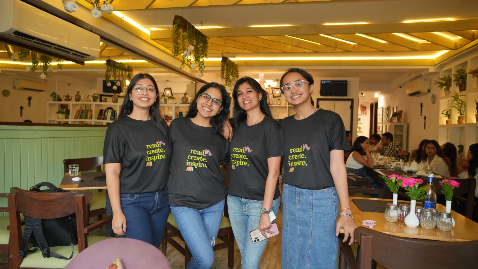 Team members at the after-party café